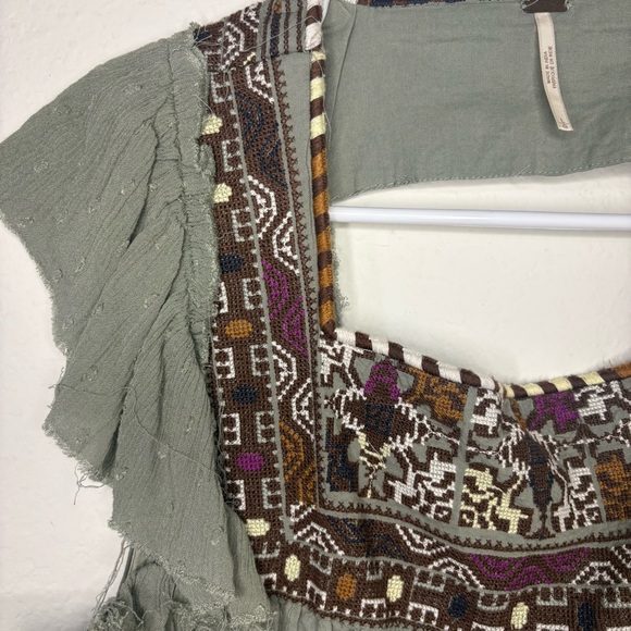 Free People Day Glow Embroidered Mini Dress in Spanish Moss combo size large - Picture 12 of 15